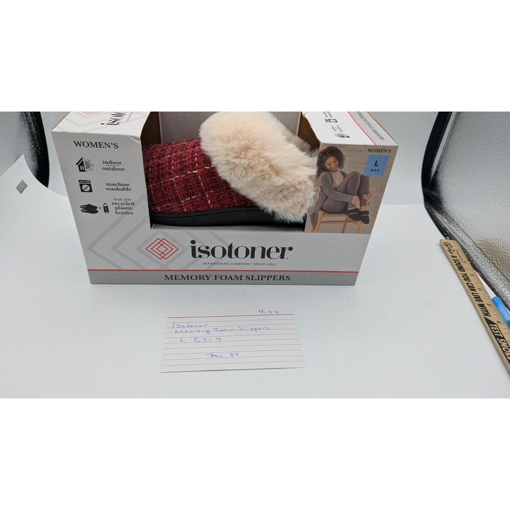 Isotoner Ladies Memory Foam Comfort Hoodback Slippers Chili Pepper  Size L 8.5-9